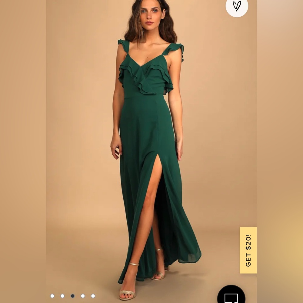 Adoring glances emerald green ruffled maxi